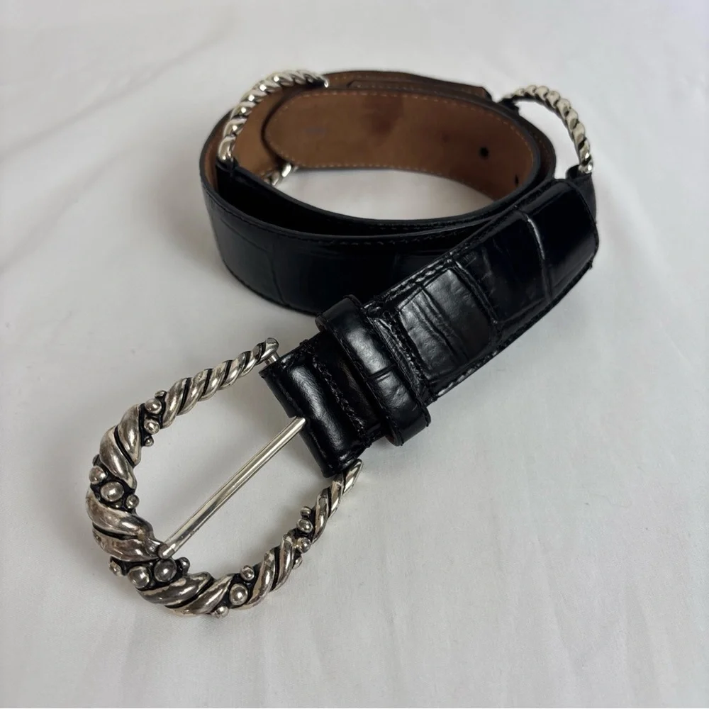 Brighton Belt Womens Size L Black Alligator Embossed Leather Silver Buckle 90s